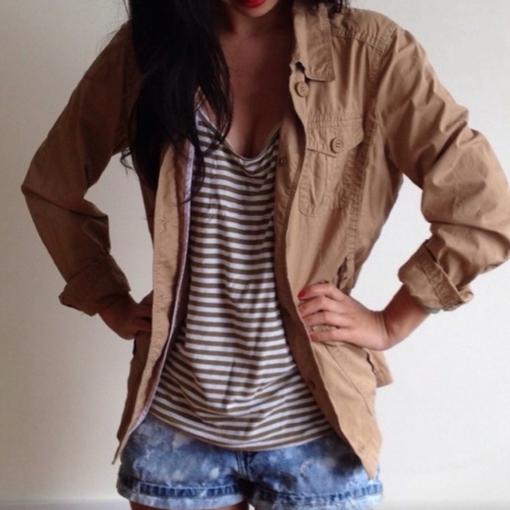Jcrew classic chino field jacket in tan khaki twill